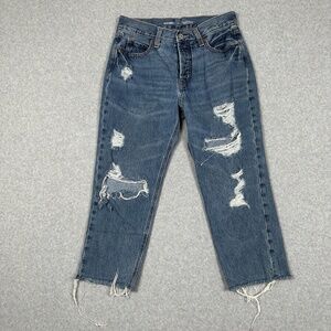Old Navy Jeans Womens 4P High Rise Slouchy Straight Button Fly Distressed‎ Blue